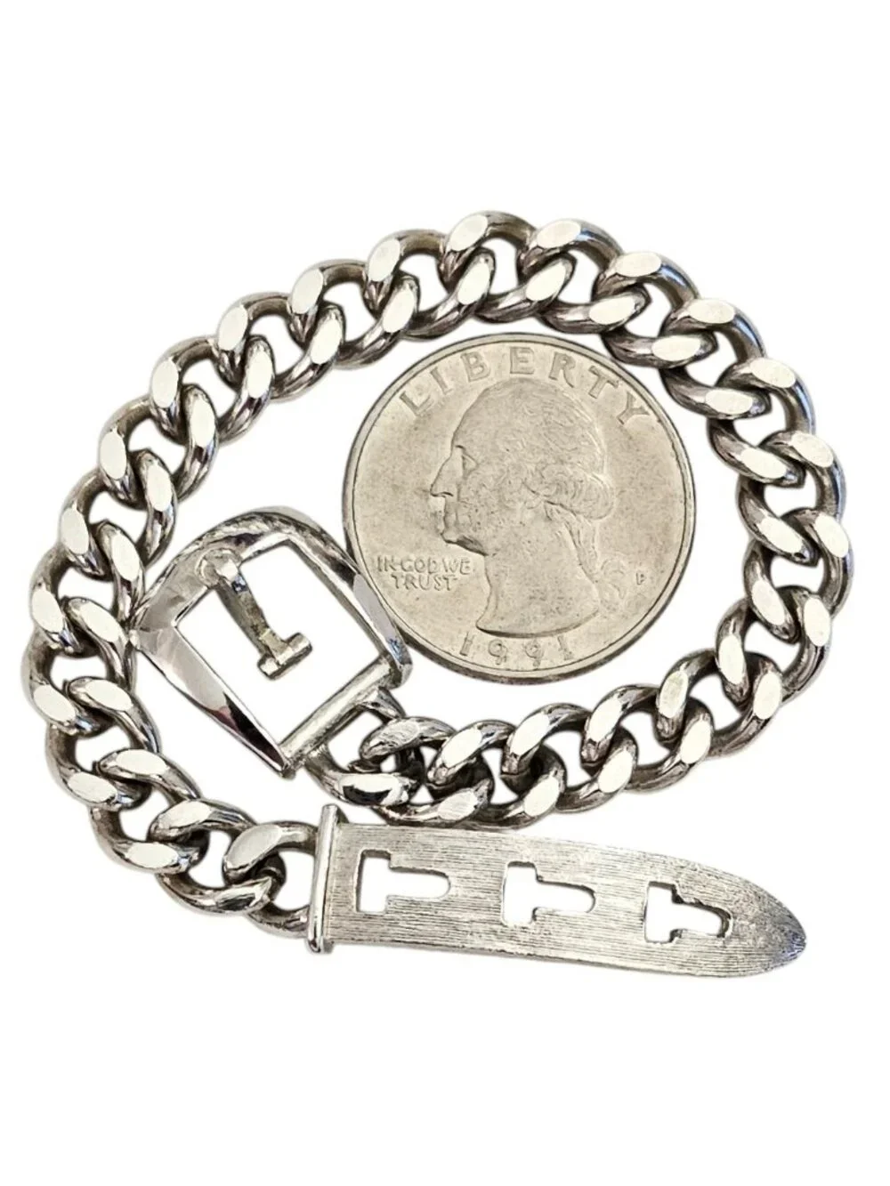 Avon Silver Tone Chain Buckle Bracelet, Signed L826